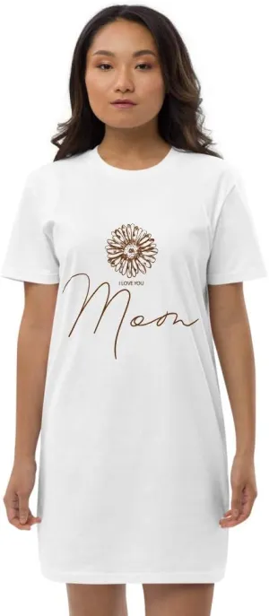 I Love You Mom Camomile Brown Quote Lettering Herbs Design Organic Cotton t-Shirt Dress