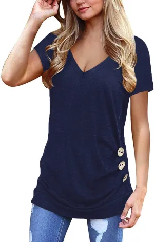 Jescakoo Womens Tops Short Sleeve V Neck Summer Shirts Casual Tunic