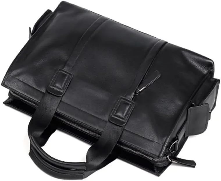 JSEIAJB Genuine Leather Men's Handbag Cowhide Computer Bag 14 Inch Business Large Capacity Crossbody Briefcase