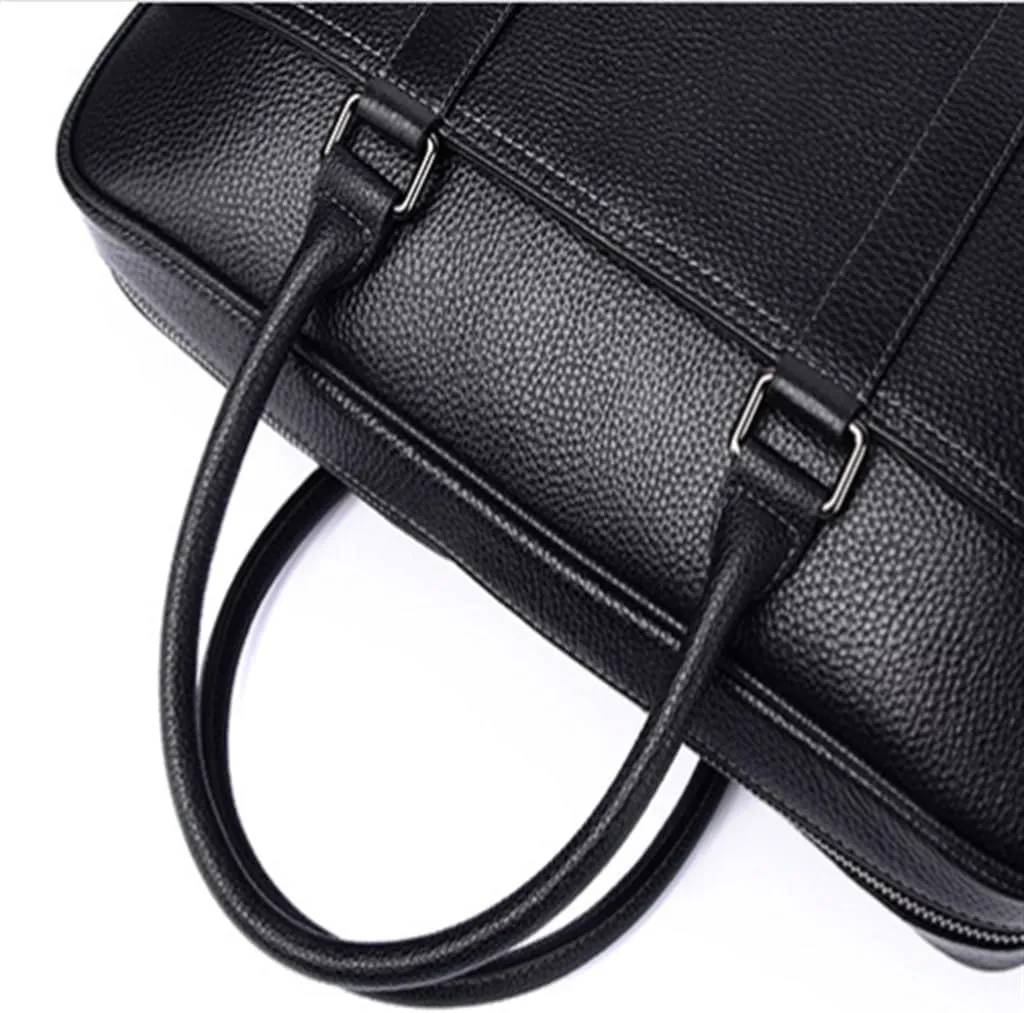 JSEIAJB Handbag Leather Men's Computer Bag Cowhide 15 Inch Business Briefcase Large Capacity