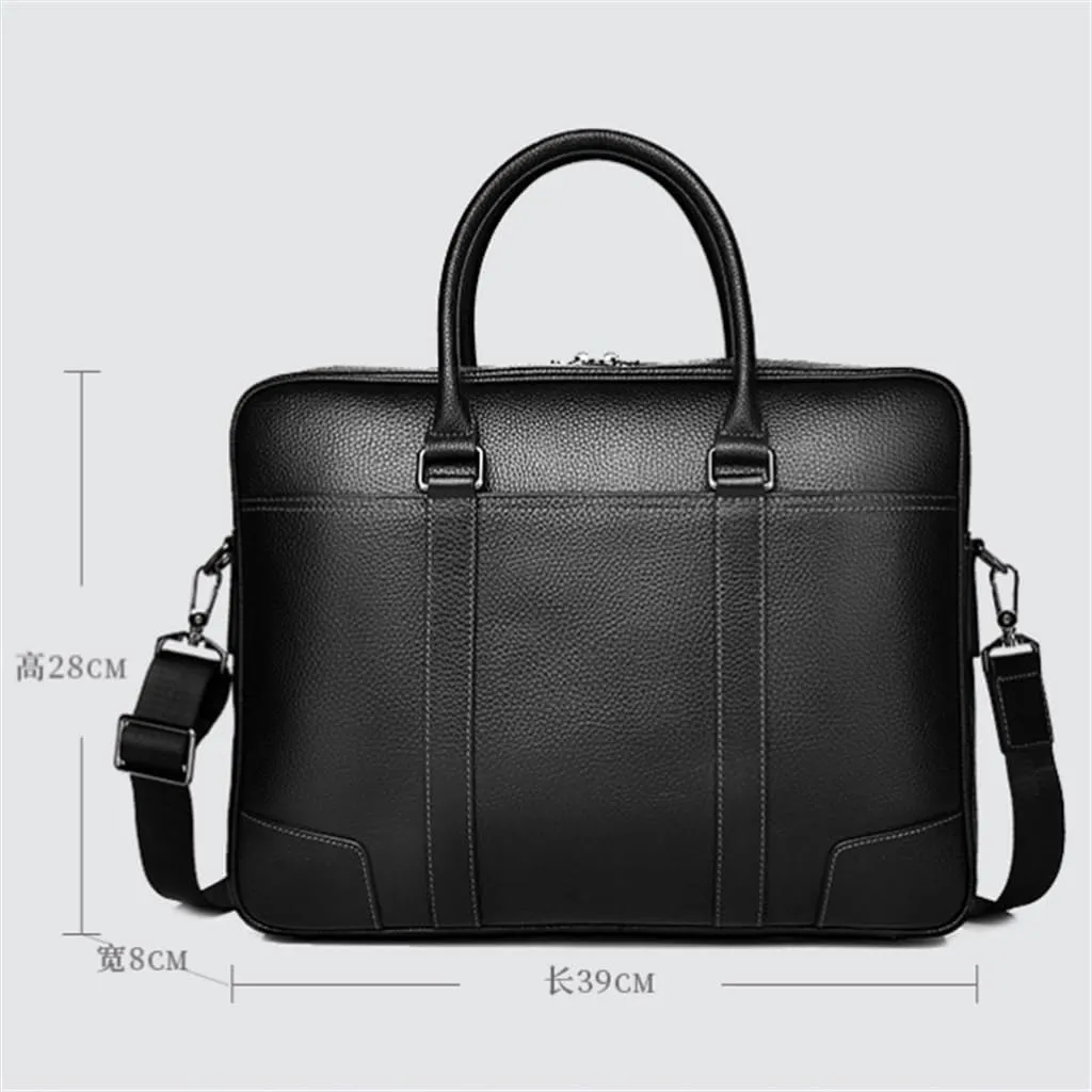 JSEIAJB Handbag Leather Men's Computer Bag Cowhide 15 Inch Business Briefcase Large Capacity