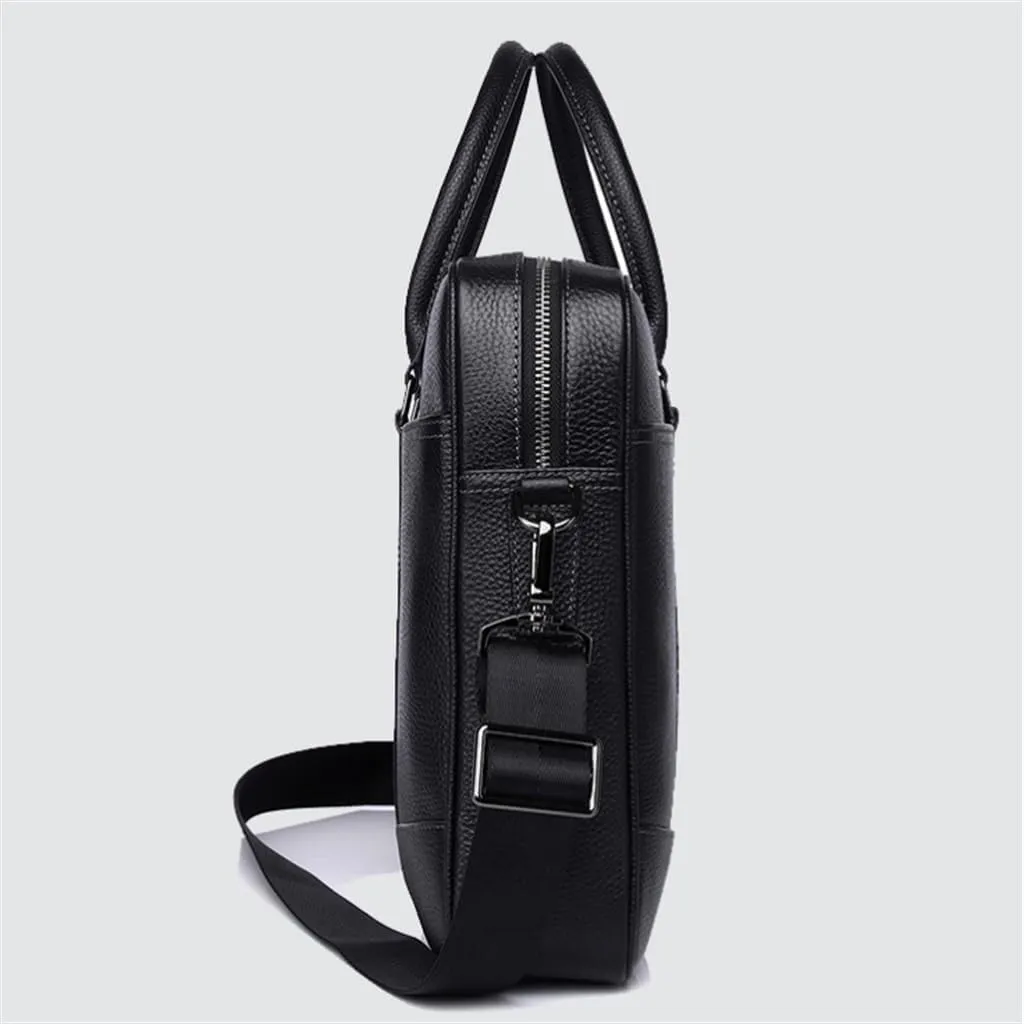 JSEIAJB Handbag Leather Men's Computer Bag Cowhide 15 Inch Business Briefcase Large Capacity