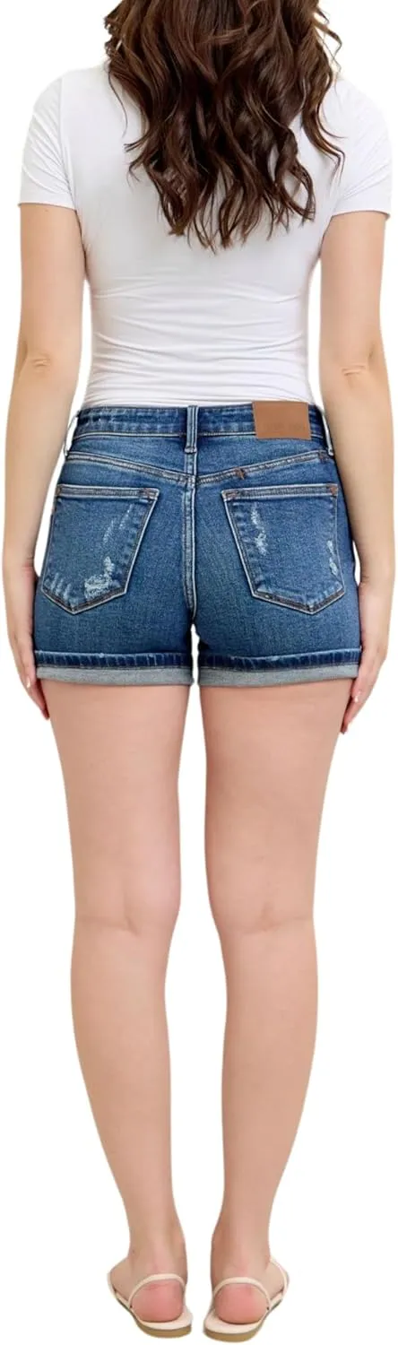 Judy Blue Mid Rise Cell Phone Pocket Destroy and Cuff Dad Shorts