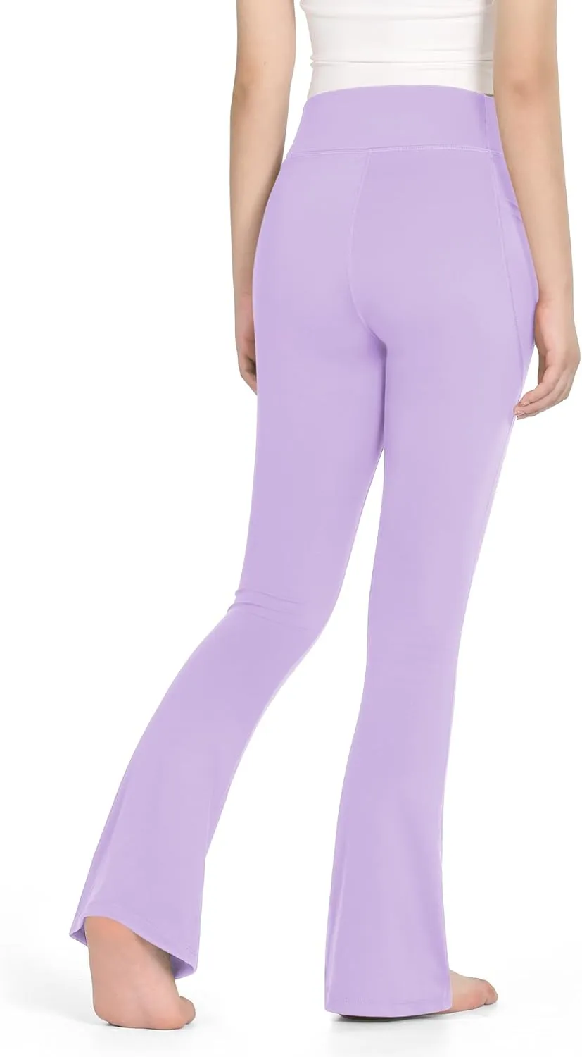 KEREDA Girls Flare Leggings High Waist V Cross Bootcut Yoga Pants Bell Bottoms for Girls with Pockets