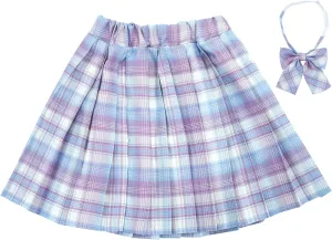 Kids Girls Pleated Plaid Skirt with Inner Shorts Elastic High Waist School Uniform Mini JK Skorts
