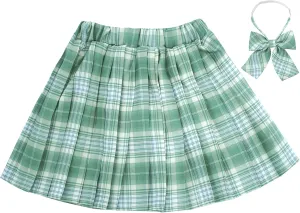 Kids Girls Pleated Plaid Skirt with Inner Shorts Elastic High Waist School Uniform Mini JK Skorts