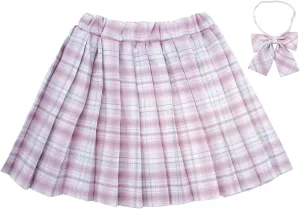 Kids Girls Pleated Plaid Skirt with Inner Shorts Elastic High Waist School Uniform Mini JK Skorts