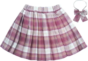 Kids Girls Pleated Plaid Skirt with Inner Shorts Elastic High Waist School Uniform Mini JK Skorts