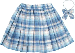 Kids Girls Pleated Plaid Skirt with Inner Shorts Elastic High Waist School Uniform Mini JK Skorts