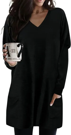 KISSMODA Womens Casual Tunic Tops for Leggings Long Sleeve Fall Shirts with Pockets