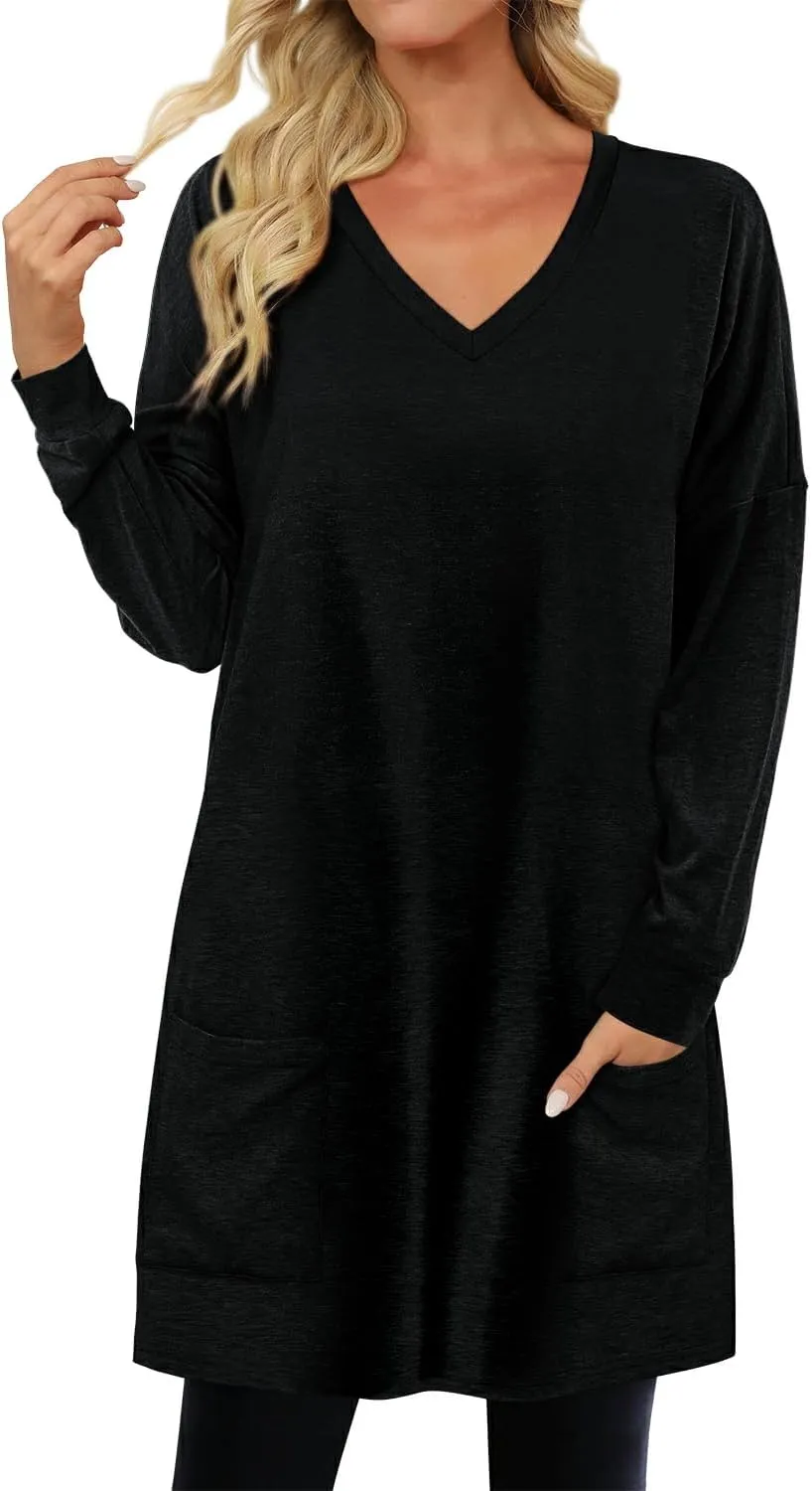 KISSMODA Womens Casual Tunic Tops for Leggings Long Sleeve Fall Shirts with Pockets