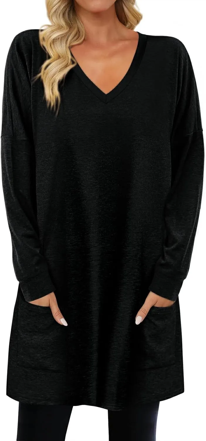 KISSMODA Womens Casual Tunic Tops for Leggings Long Sleeve Fall Shirts with Pockets