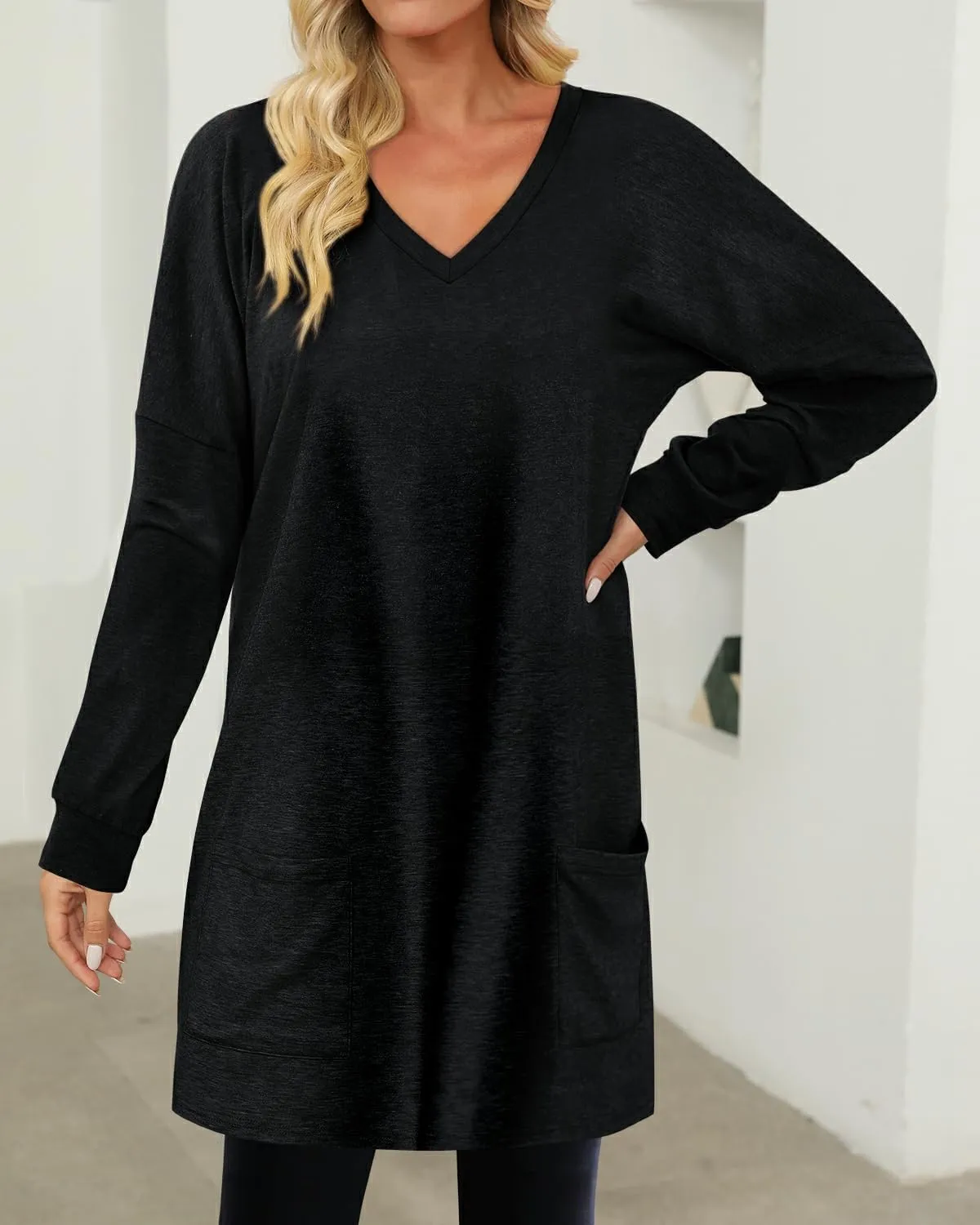 KISSMODA Womens Casual Tunic Tops for Leggings Long Sleeve Fall Shirts with Pockets