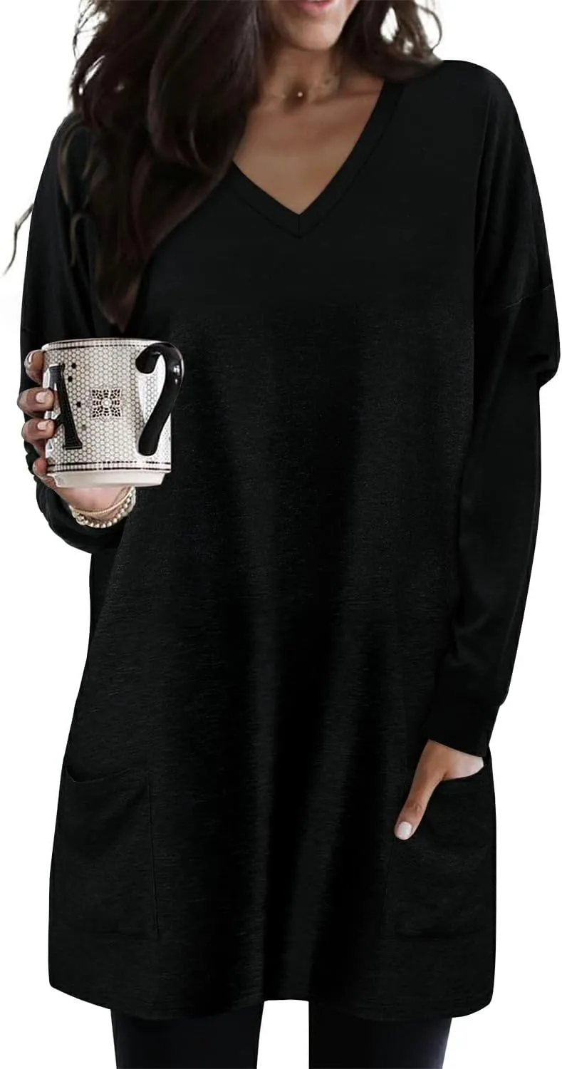 KISSMODA Womens Casual Tunic Tops for Leggings Long Sleeve Fall Shirts with Pockets