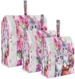 Kittens Cats Purple Flowers Packing Cubes for Travel 3 Set Packing Essentials Suitcase Organizer for Travel