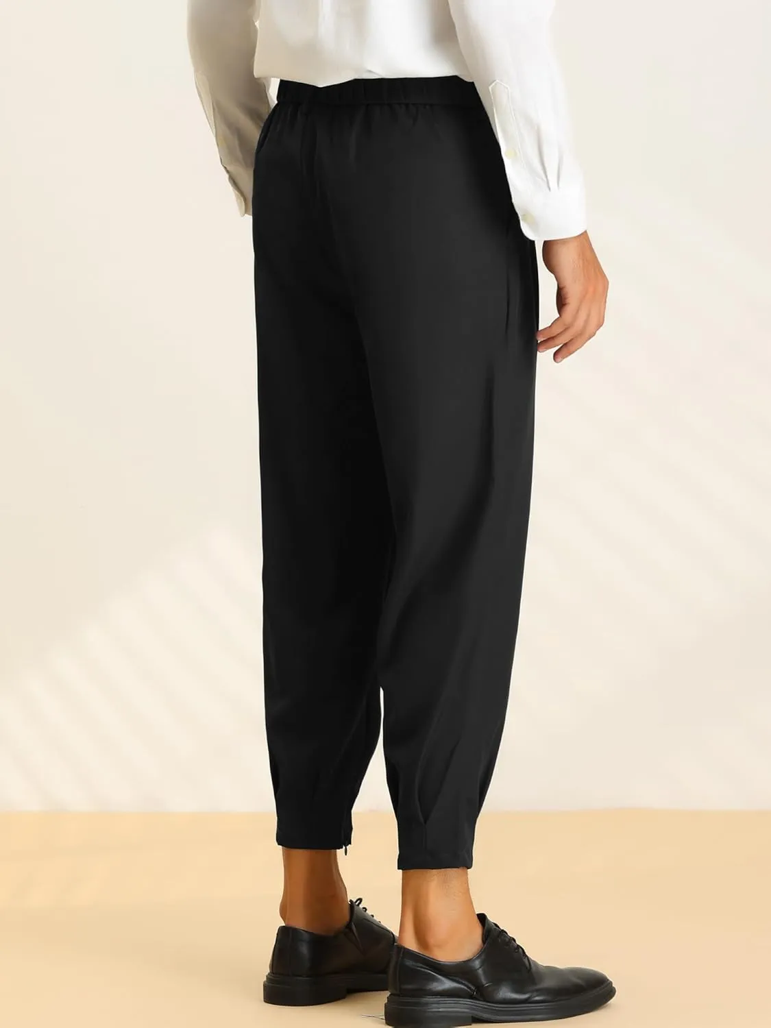 Lars Amadeus Cropped Pants for Men's Pleated Front Tapered Chino Pants Formal Dress Trousers