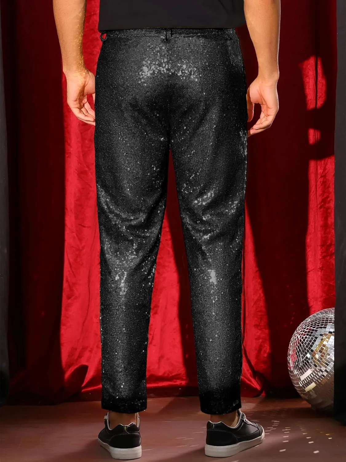 Lars Amadeus Shiny Pants for Men's Glitter 70s Disco Night Club Tapered Sequin Pants