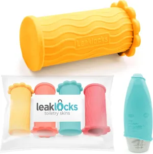 LeakLocks Toiletry Skins Elastic Sleeve for Leak Proofing Travel Container in Luggage. For Standard and Travel Sized Toiletries. Reusable Accessory for Travel Bag Suitcase and Carry-on Luggage
