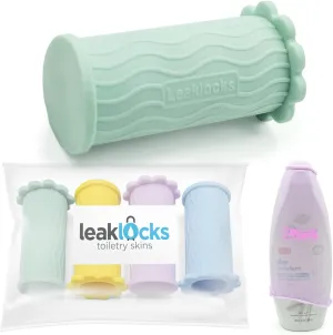 LeakLocks Toiletry Skins Elastic Sleeve for Leak Proofing Travel Container in Luggage. For Standard and Travel Sized Toiletries. Reusable Accessory for Travel Bag Suitcase and Carry-on Luggage