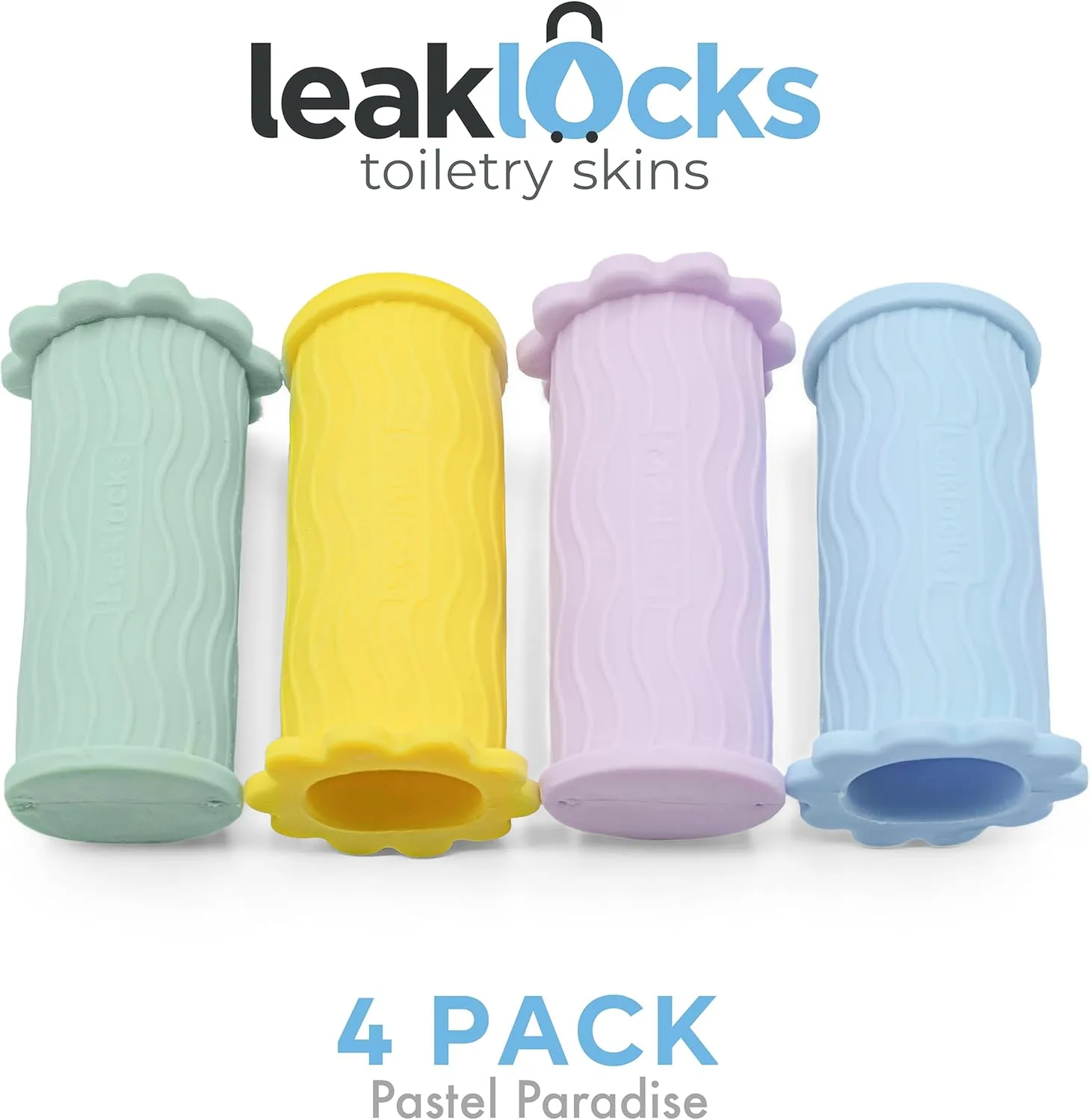 LeakLocks Toiletry Skins Elastic Sleeve for Leak Proofing Travel Container in Luggage. For Standard and Travel Sized Toiletries. Reusable Accessory for Travel Bag Suitcase and Carry-on Luggage