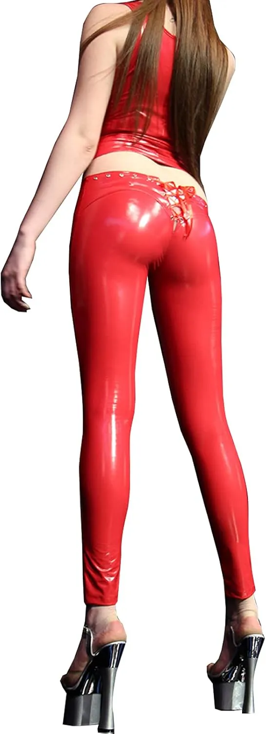 LESOYA Women's Synthetic Latex Wetlook PVC Leather Low Rise Leggings Skinny Tight Pants Trousers