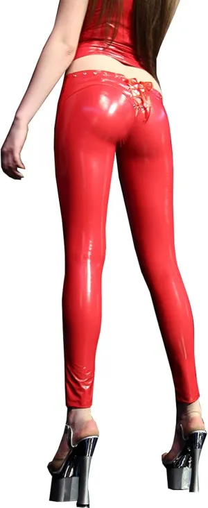 LESOYA Women's Synthetic Latex Wetlook PVC Leather Low Rise Leggings Skinny Tight Pants Trousers