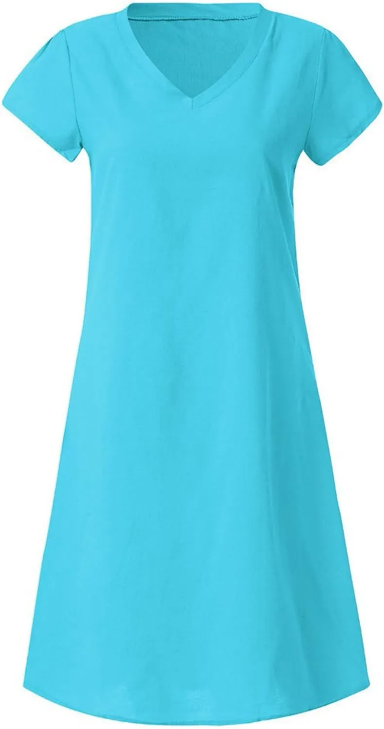 Linen Dresses for Women 2025 Flowy Casual V Neck Midi Dress Lightweight Summer Beach Clothes