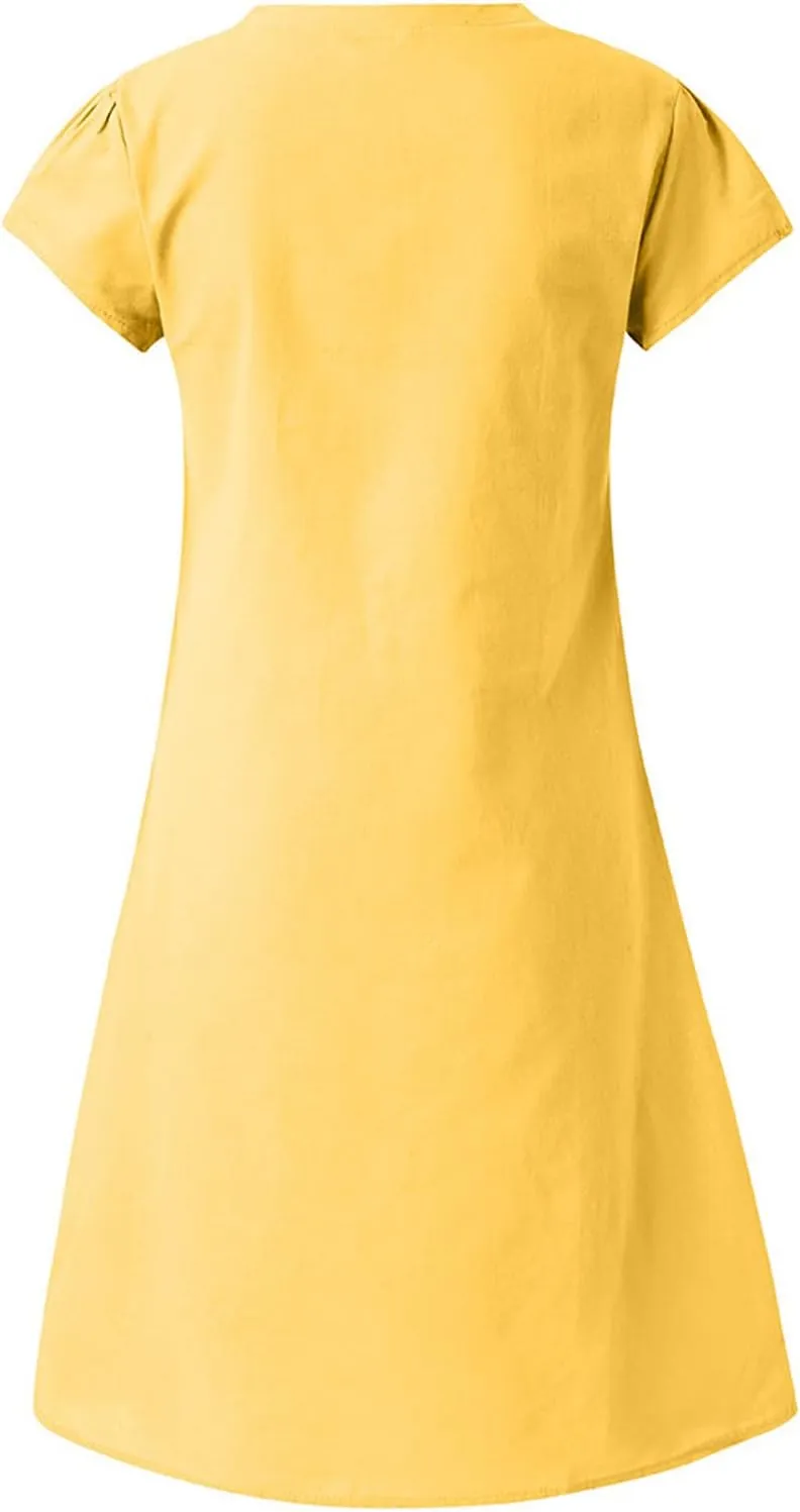 Linen Dresses for Women 2025 Flowy Casual V Neck Midi Dress Lightweight Summer Beach Clothes