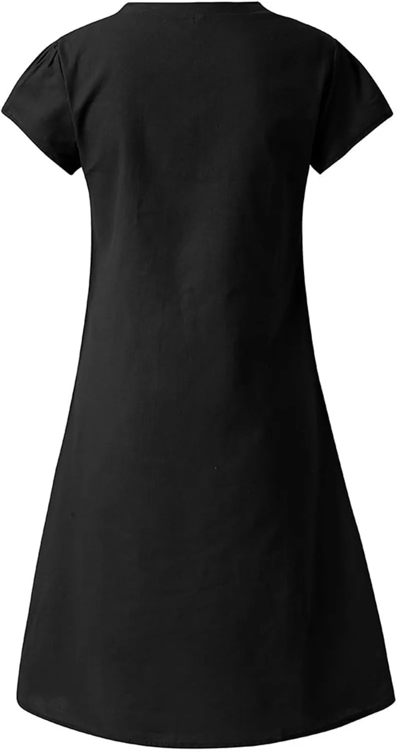 Linen Dresses for Women 2025 Flowy Casual V Neck Midi Dress Lightweight Summer Beach Clothes