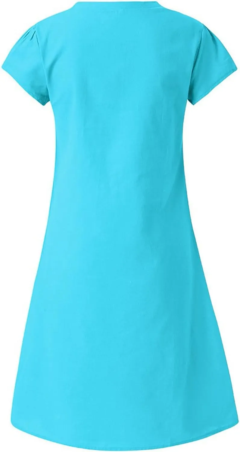 Linen Dresses for Women 2025 Flowy Casual V Neck Midi Dress Lightweight Summer Beach Clothes