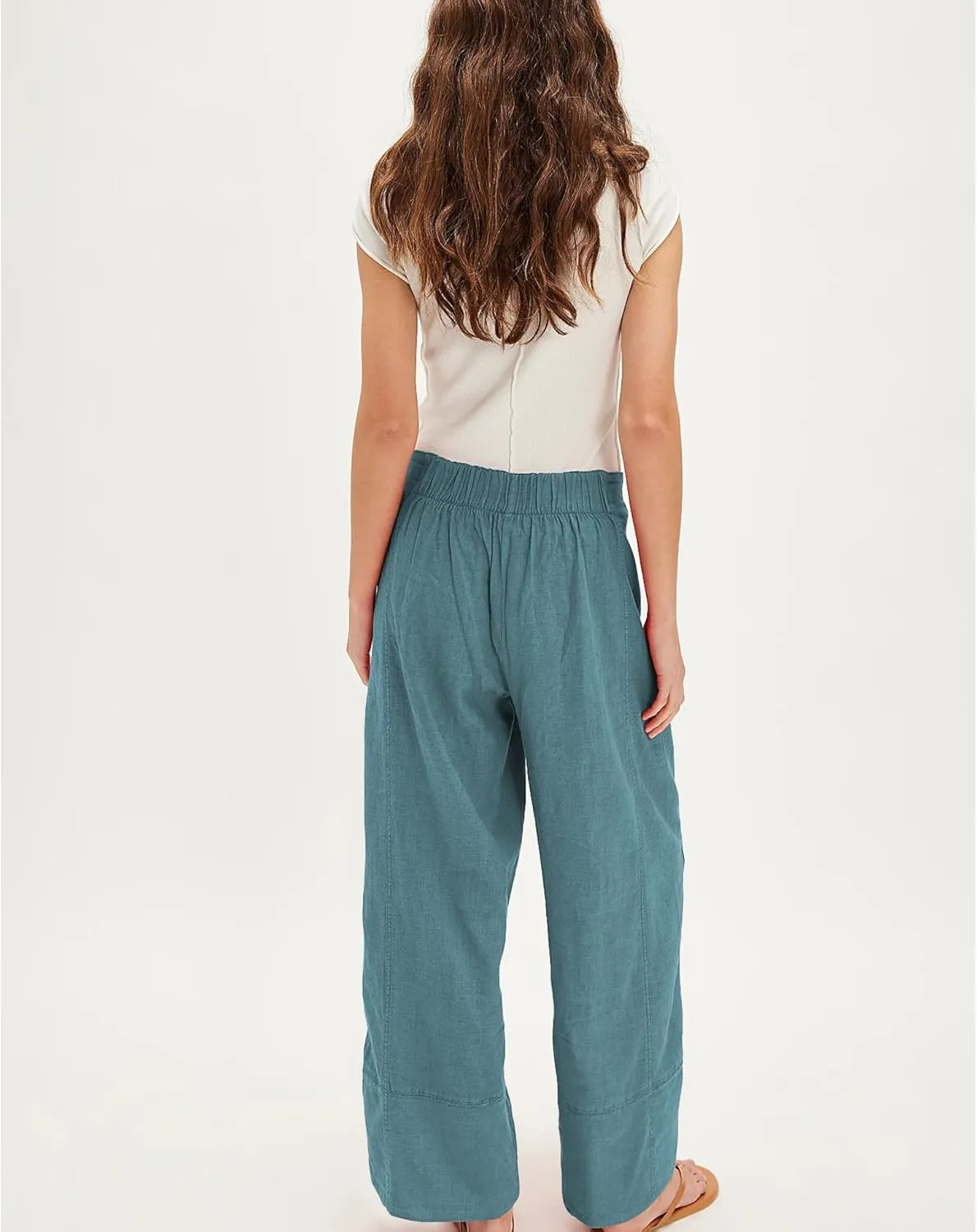 Linen Pants for Women Cotton Baggy Boho Casual Palazzo Pants Wide Leg Long Lounge Trousers with Pockets