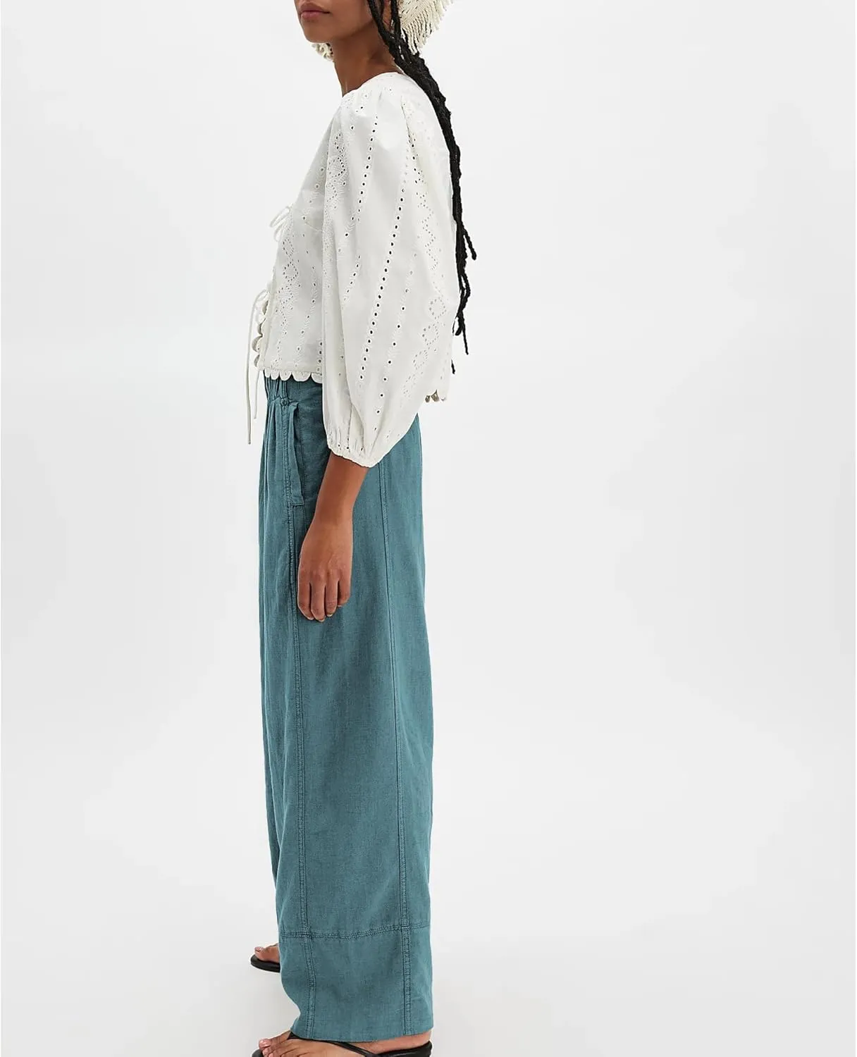 Linen Pants for Women Cotton Baggy Boho Casual Palazzo Pants Wide Leg Long Lounge Trousers with Pockets