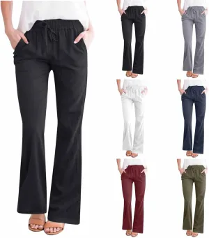 Linen Pants Women Summer Drawstring Plus Size Linen Pants for Women Casual Baggy High Waisted Pants Trousers