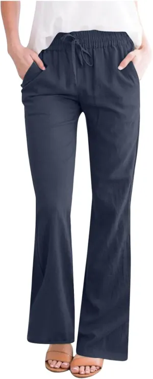 Linen Pants Women Summer Drawstring Plus Size Linen Pants for Women Casual Baggy High Waisted Pants Trousers