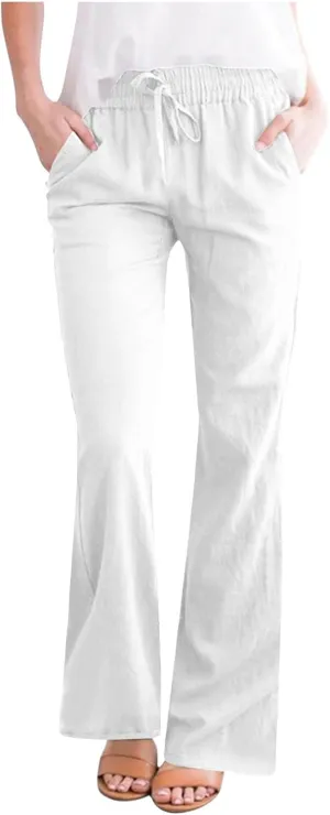 Linen Pants Women Summer Drawstring Plus Size Linen Pants for Women Casual Baggy High Waisted Pants Trousers