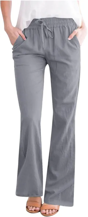 Linen Pants Women Summer Drawstring Plus Size Linen Pants for Women Casual Baggy High Waisted Pants Trousers