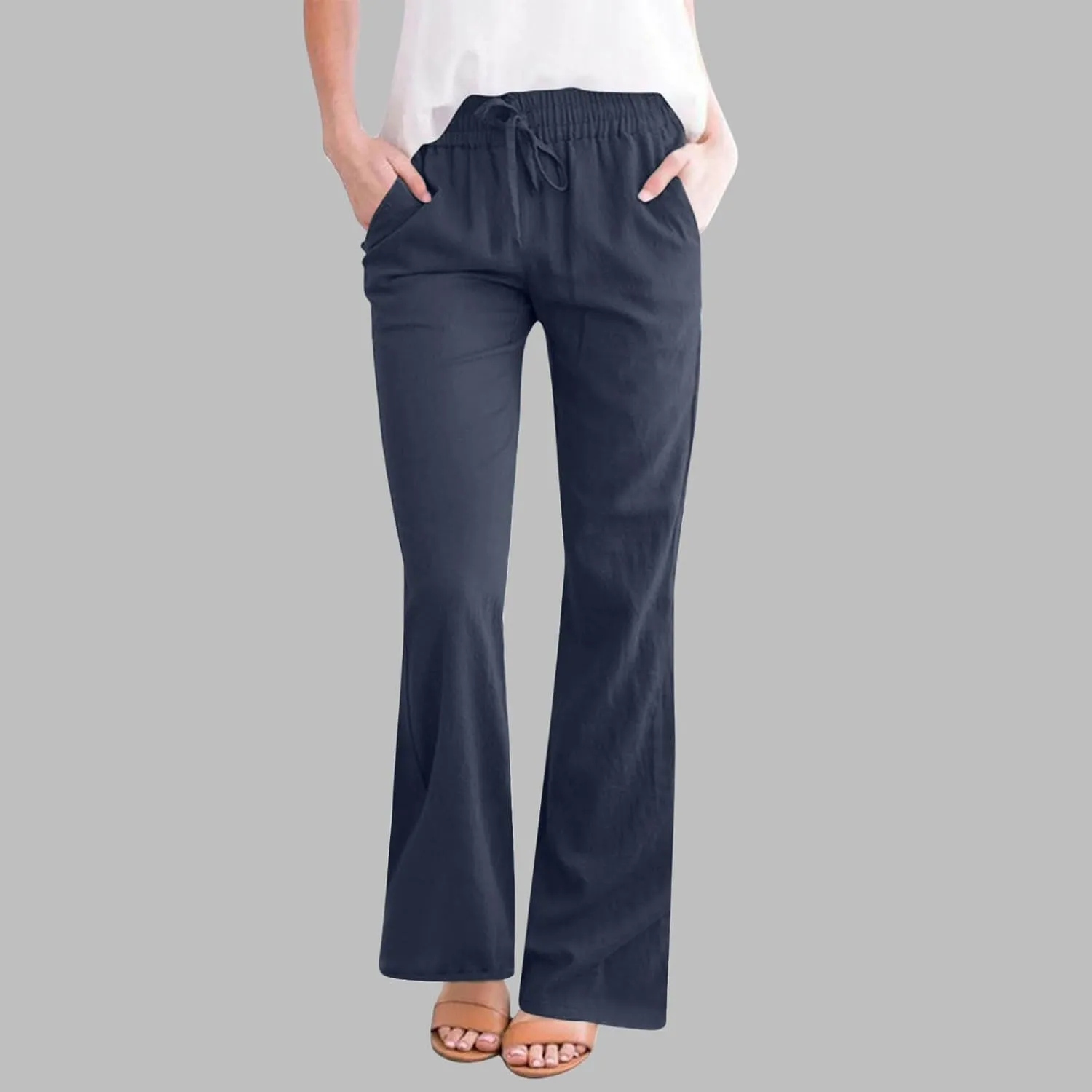 Linen Pants Women Summer Drawstring Plus Size Linen Pants for Women Casual Baggy High Waisted Pants Trousers