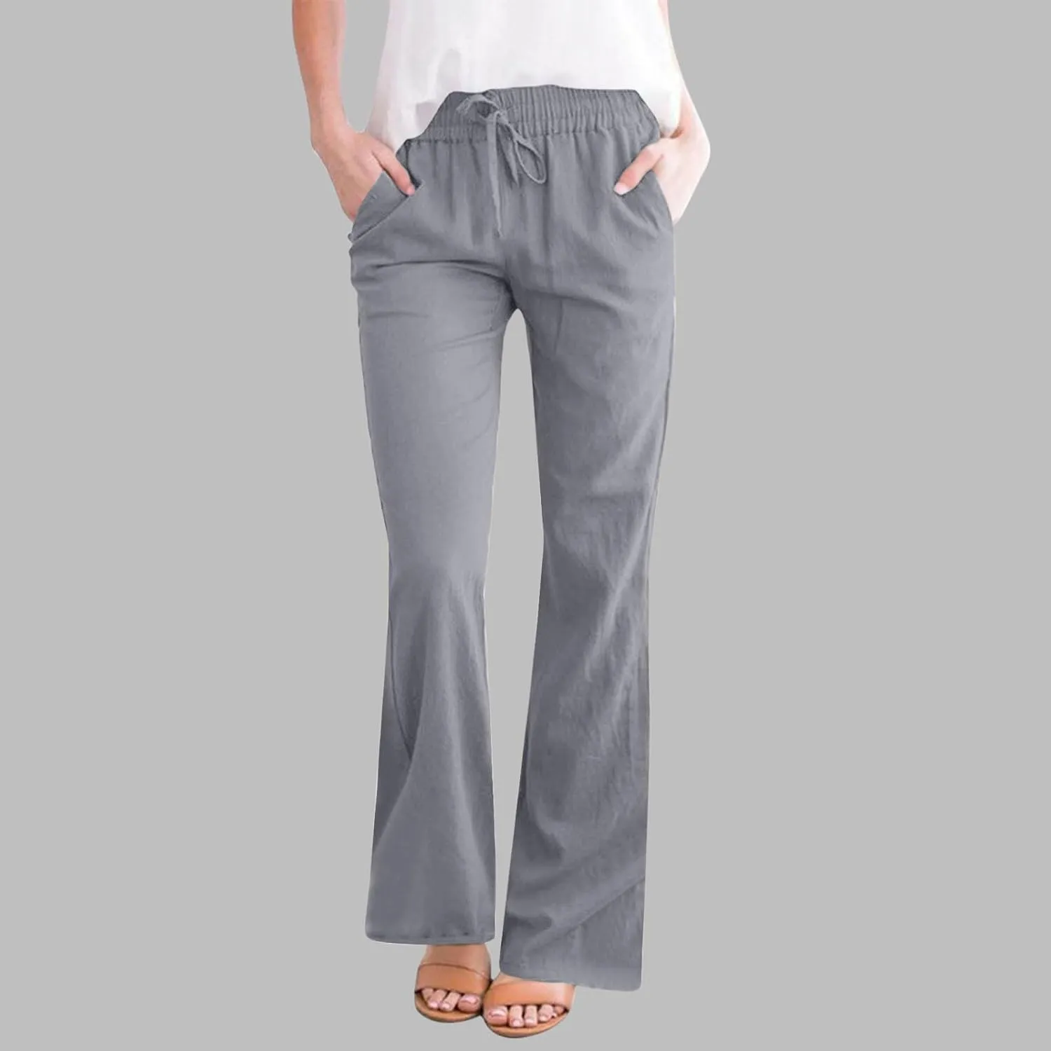 Linen Pants Women Summer Drawstring Plus Size Linen Pants for Women Casual Baggy High Waisted Pants Trousers