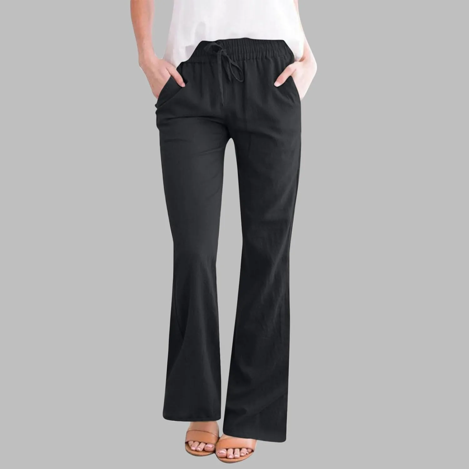 Linen Pants Women Summer Drawstring Plus Size Linen Pants for Women Casual Baggy High Waisted Pants Trousers