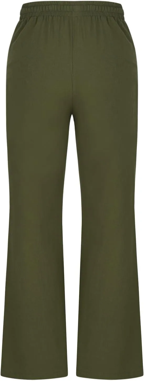 Linen Pants Women Summer Drawstring Plus Size Linen Pants for Women Casual Baggy High Waisted Pants Trousers