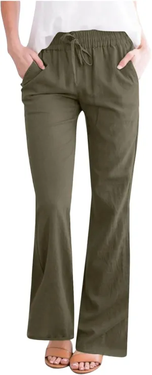 Linen Pants Women Summer Drawstring Plus Size Linen Pants for Women Casual Baggy High Waisted Pants Trousers