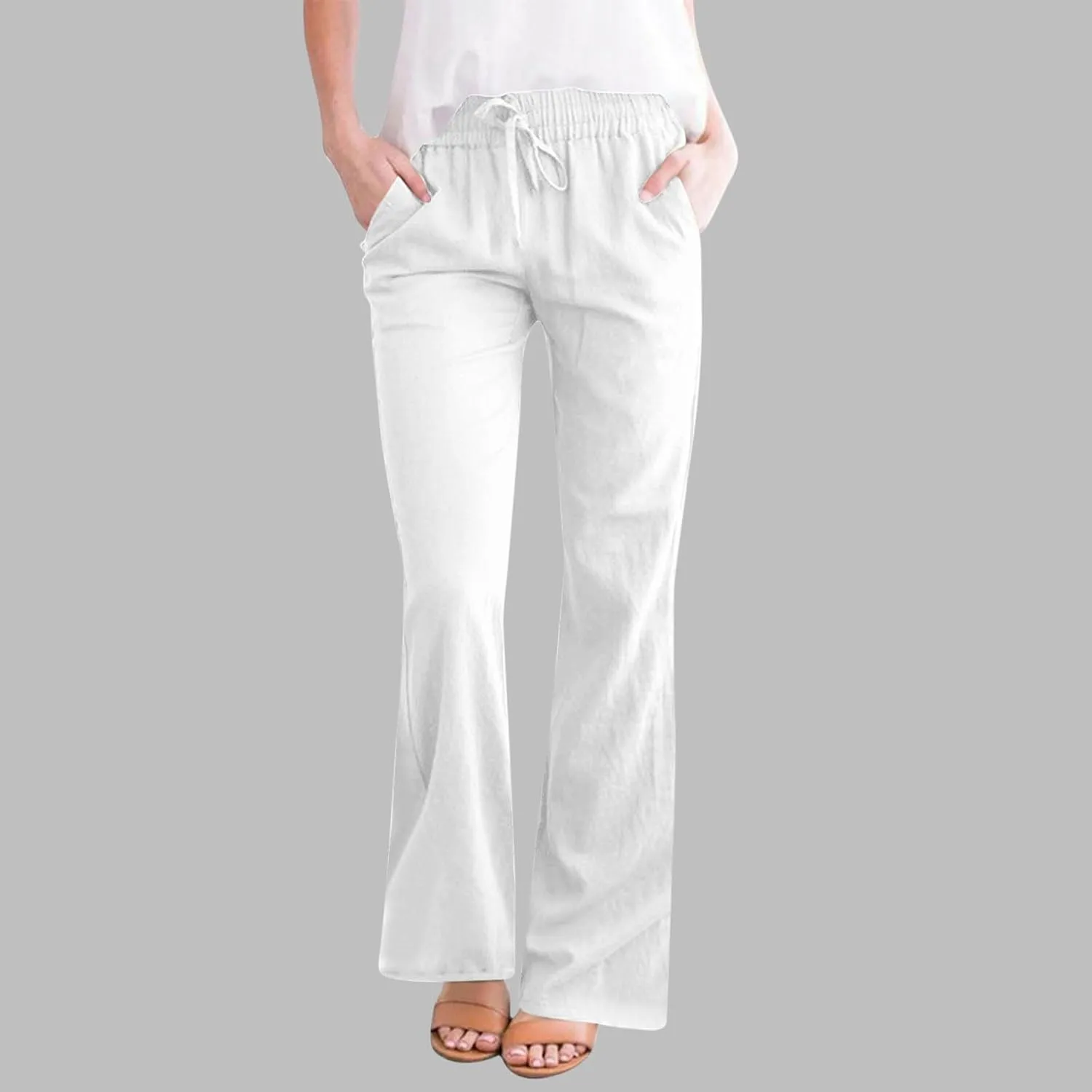 Linen Pants Women Summer Drawstring Plus Size Linen Pants for Women Casual Baggy High Waisted Pants Trousers