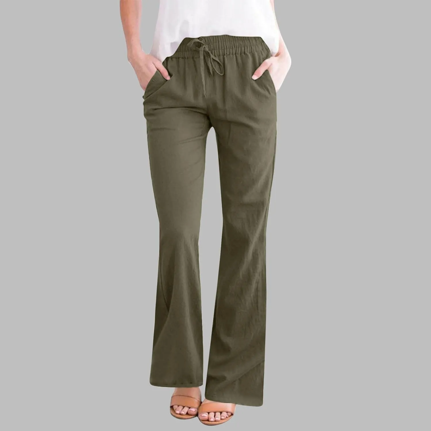 Linen Pants Women Summer Drawstring Plus Size Linen Pants for Women Casual Baggy High Waisted Pants Trousers