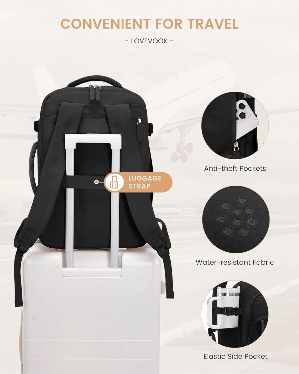 LOVEVOOK Travel Backpack for Women & Men, 40L Carry on Backpack Airline Approved, Large TSA Personal Item Travel Bag fits 17.3" Laptop, Business Weekender Bag for Essentials, 4Pcs