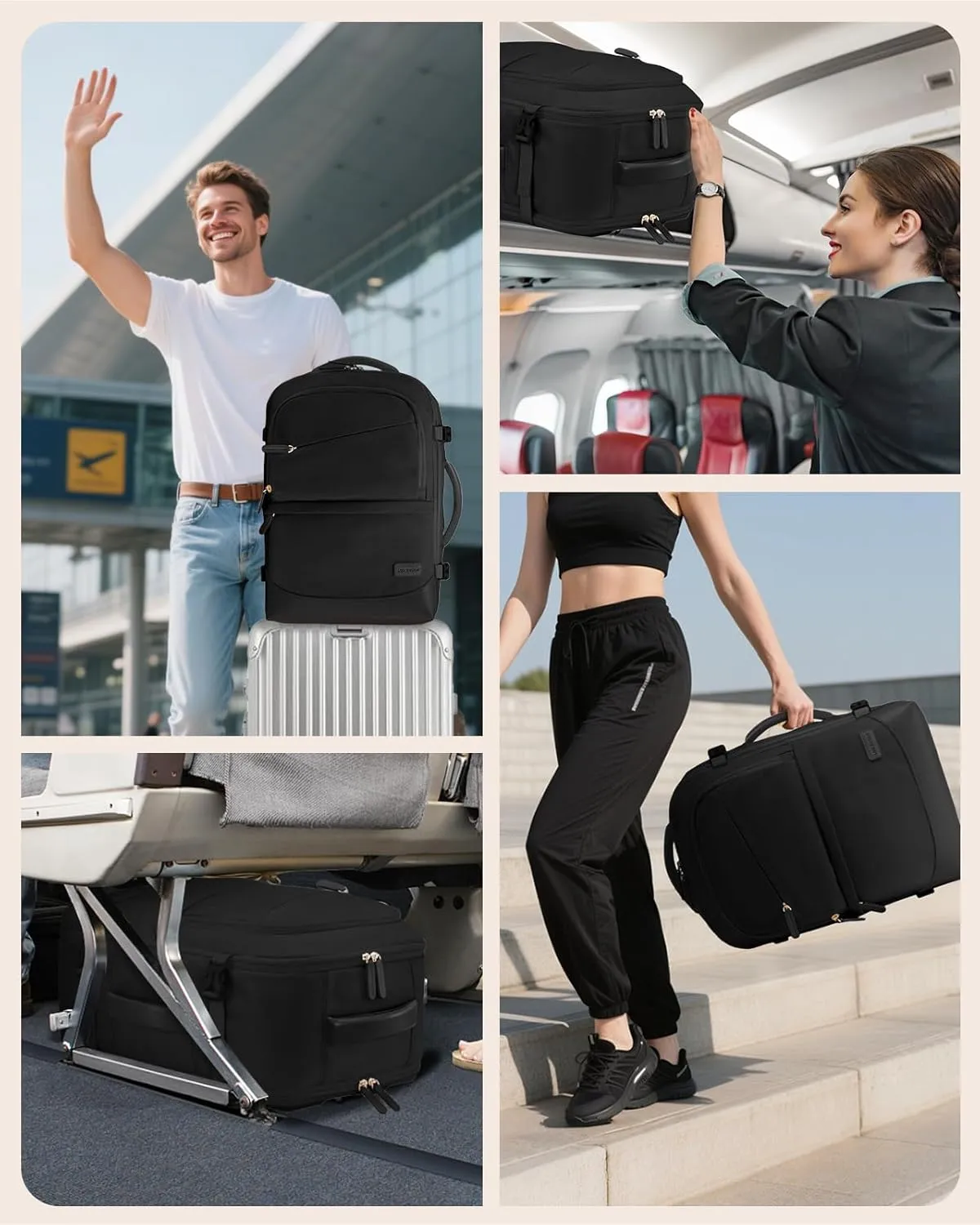 LOVEVOOK Travel Backpack for Women & Men, 40L Carry on Backpack Airline Approved, Large TSA Personal Item Travel Bag fits 17.3" Laptop, Business Weekender Bag for Essentials, 4Pcs