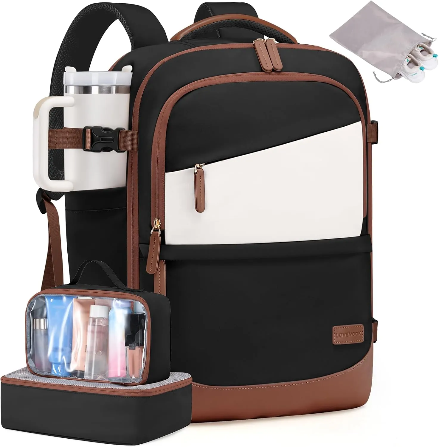 LOVEVOOK Travel Backpack for Women & Men, 40L Carry on Backpack Airline Approved, Large TSA Personal Item Travel Bag fits 17.3" Laptop, Business Weekender Bag for Essentials, 4Pcs