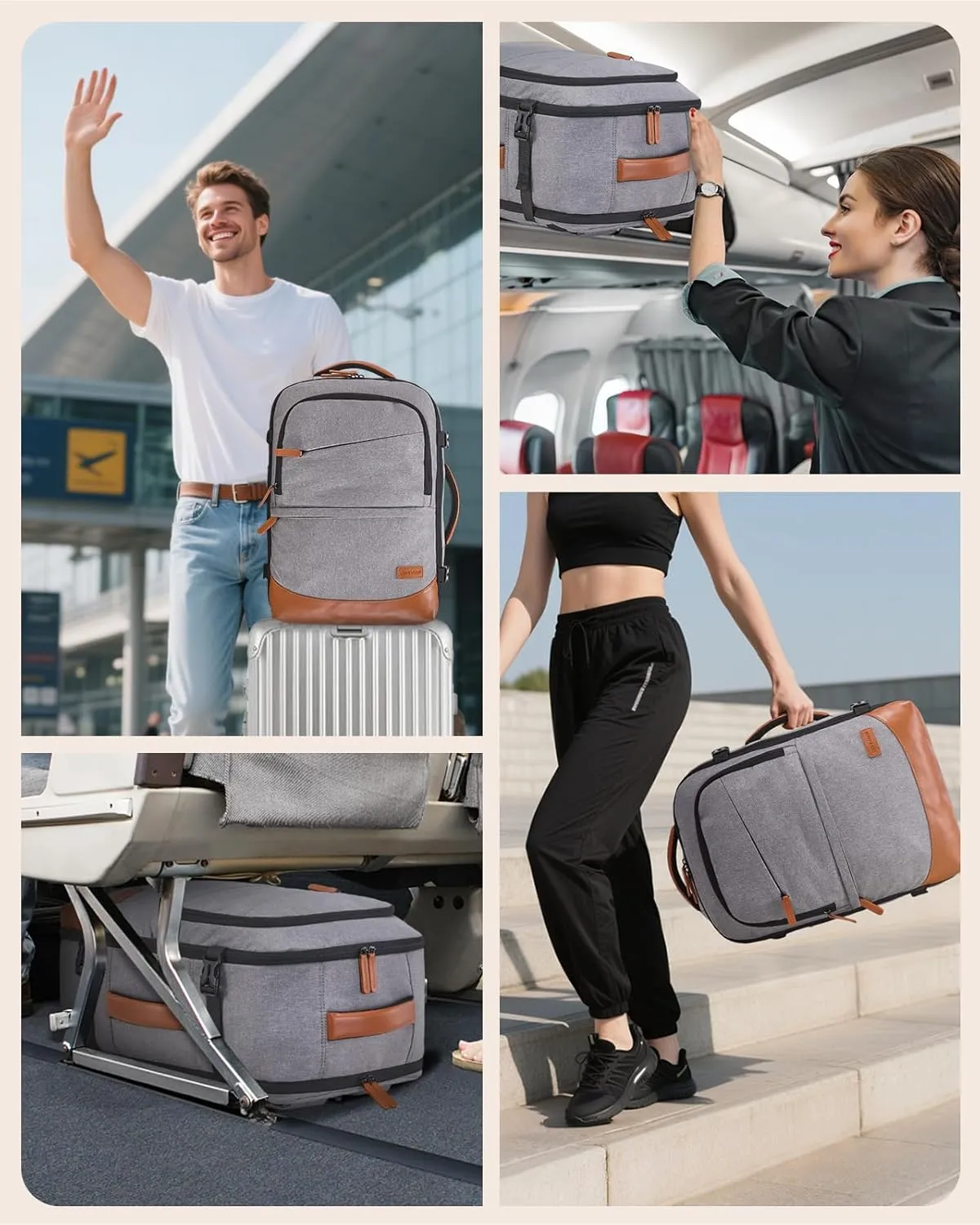 LOVEVOOK Travel Backpack for Women & Men, 40L Carry on Backpack Airline Approved, Large TSA Personal Item Travel Bag fits 17.3" Laptop, Business Weekender Bag for Essentials, 4Pcs