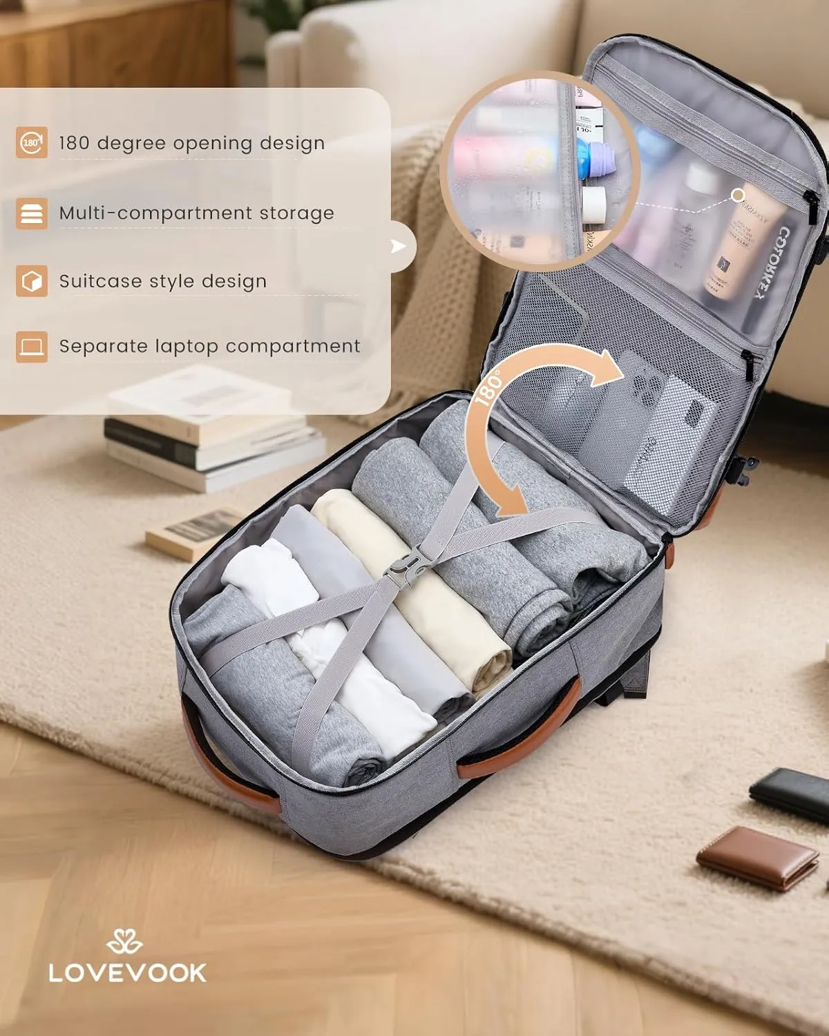 LOVEVOOK Travel Backpack for Women & Men, 40L Carry on Backpack Airline Approved, Large TSA Personal Item Travel Bag fits 17.3" Laptop, Business Weekender Bag for Essentials, 4Pcs
