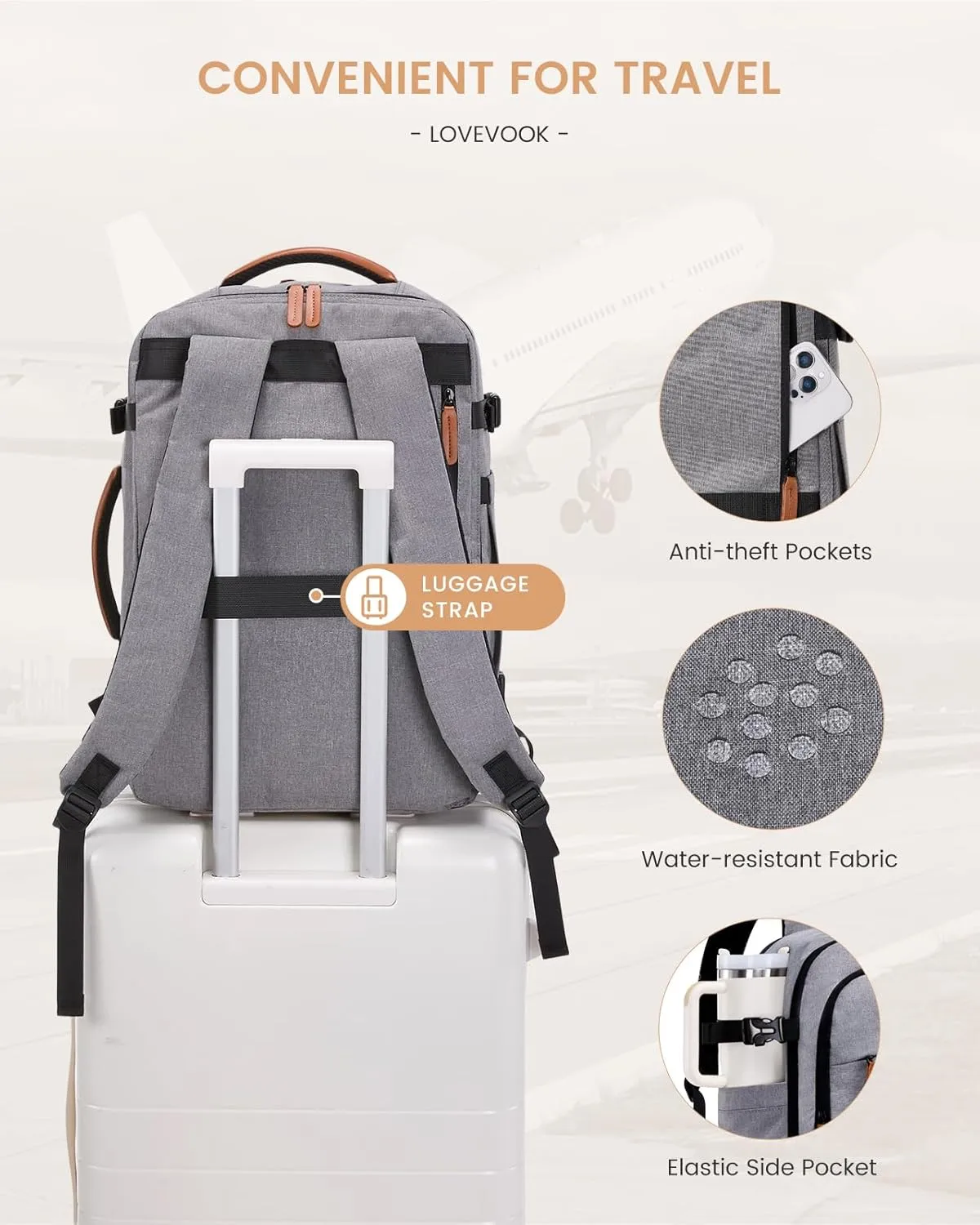 LOVEVOOK Travel Backpack for Women & Men, 40L Carry on Backpack Airline Approved, Large TSA Personal Item Travel Bag fits 17.3" Laptop, Business Weekender Bag for Essentials, 4Pcs