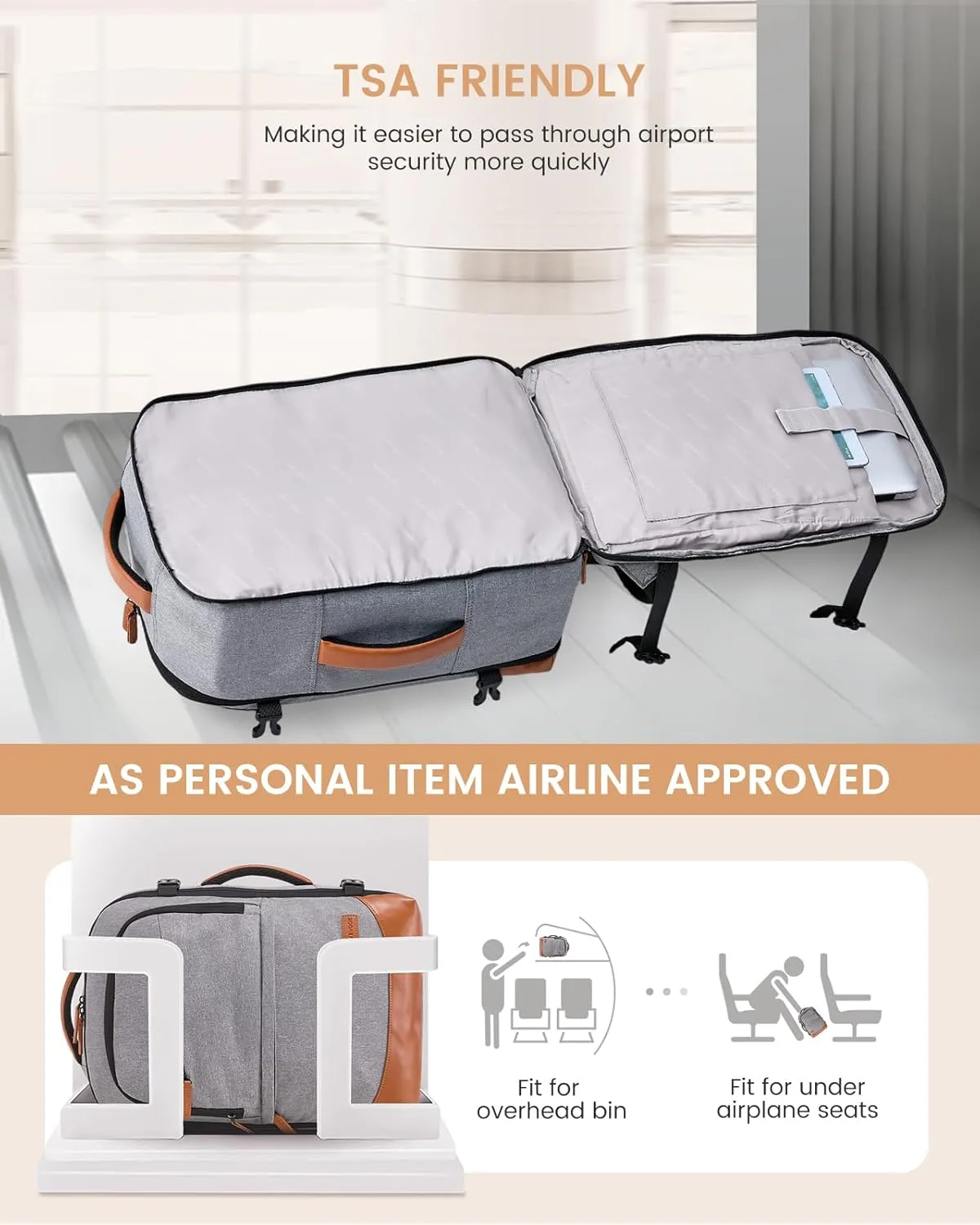LOVEVOOK Travel Backpack for Women & Men, 40L Carry on Backpack Airline Approved, Large TSA Personal Item Travel Bag fits 17.3" Laptop, Business Weekender Bag for Essentials, 4Pcs